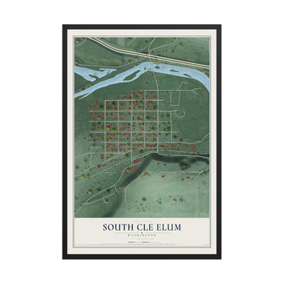 Map of South Cle Elum, Washington, 12 x 18 inch print in a black wood frame