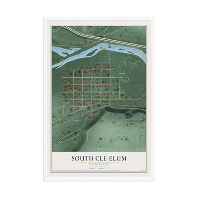 Map of South Cle Elum, Washington, 12 x 18 inch print in a white wood frame