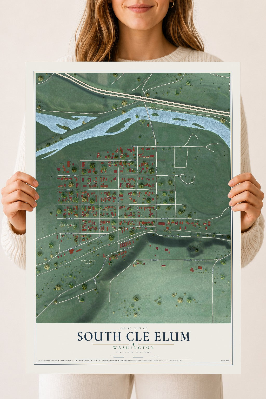 Map of South Cle Elum, Washington, 18 x 24 inch unframed archival matte print