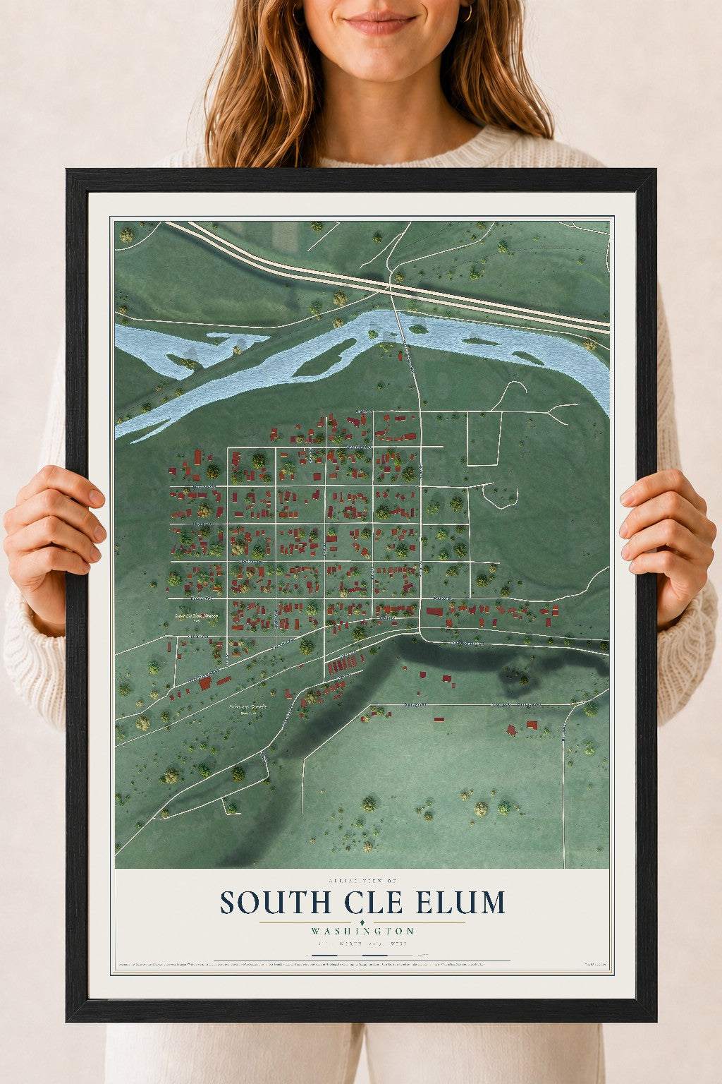 Map of South Cle Elum, Washington, 18 x 24 inch print in a black wood frame