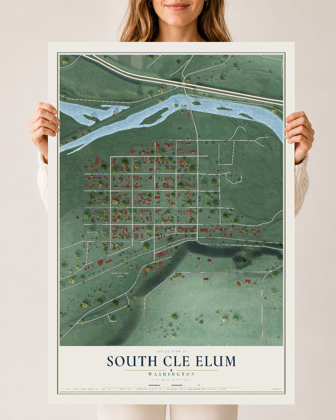 Map of South Cle Elum, Washington, 24 x 36 inch unframed archival matte print