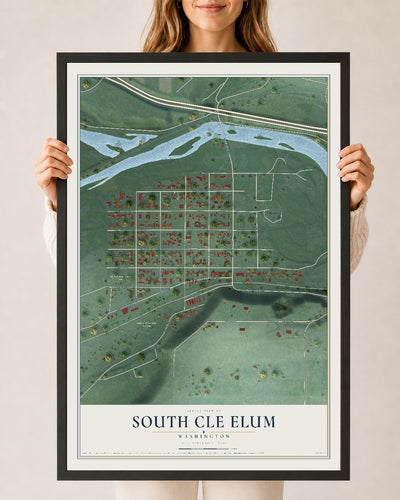 Map of South Cle Elum, Washington, 24 x 36 inch print in a black wood frame