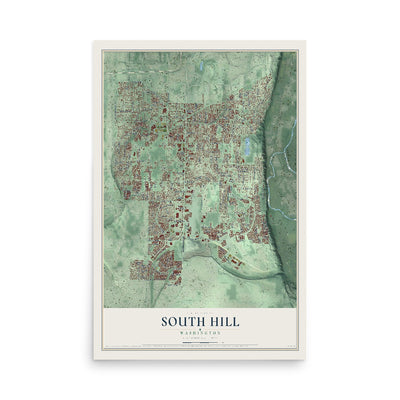Map of South Hill, Washington, 12 x 18 inch unframed archival matte print