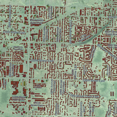 Close-up of the map of South Hill, Washington print showing street and building detail
