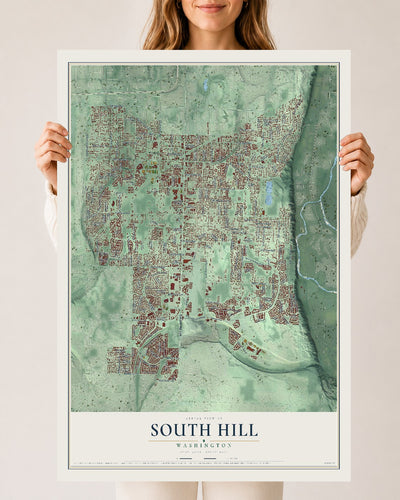 Map of South Hill, Washington, 24 x 36 inch unframed archival matte print