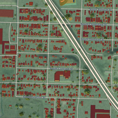 Close-up of the map of South Park, Washington print showing street and building detail