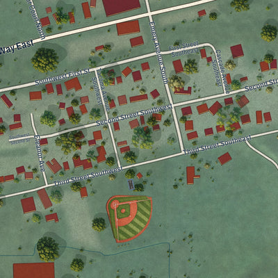 Close-up of the map of South Prairie, Washington print showing street and building detail