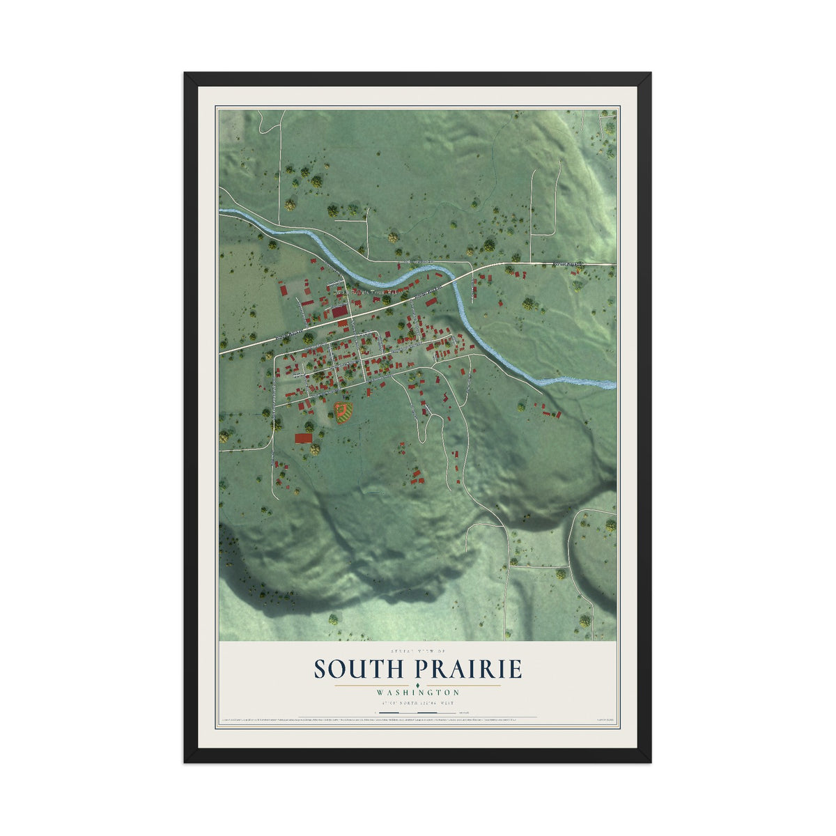 Map of South Prairie, Washington, 12 x 18 inch print in a black wood frame
