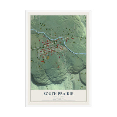 Map of South Prairie, Washington, 12 x 18 inch print in a white wood frame