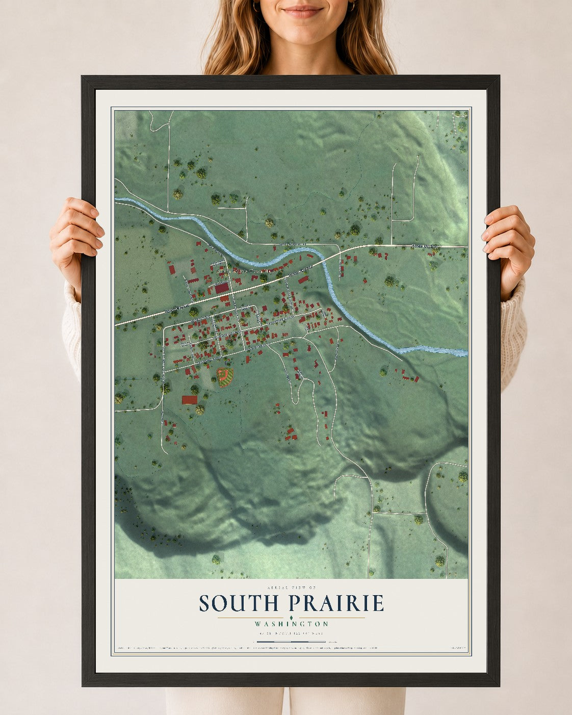 Map of South Prairie, Washington, 24 x 36 inch print in a black wood frame