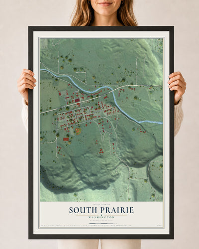 Map of South Prairie, Washington, 24 x 36 inch print in a black wood frame