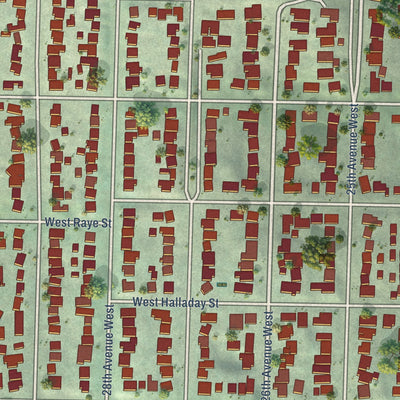 Close-up of the map of Southeast Magnolia, Washington print showing street and building detail
