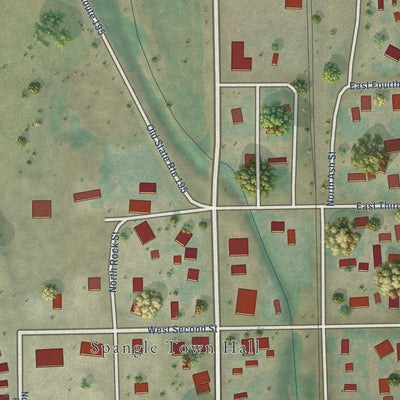 Close-up of the map of Spangle, Washington print showing street and building detail