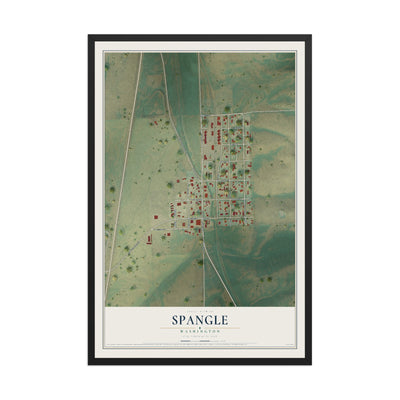 Map of Spangle, Washington, 12 x 18 inch print in a black wood frame