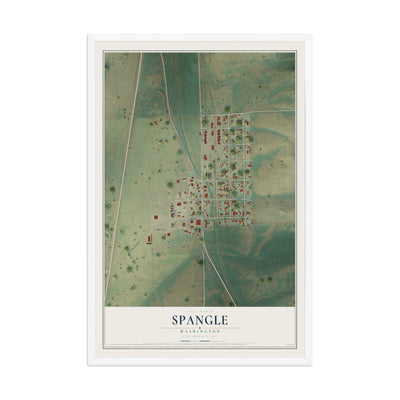 Map of Spangle, Washington, 12 x 18 inch print in a white wood frame