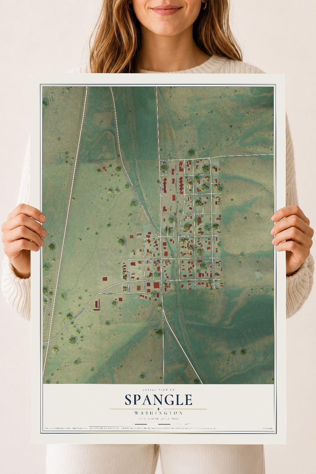 Map of Spangle, Washington, 18 x 24 inch unframed archival matte print