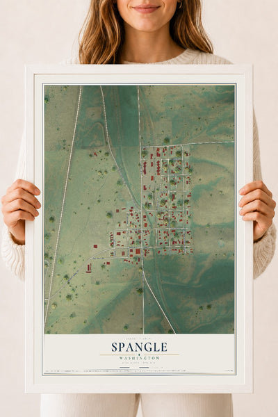 Map of Spangle, Washington, 18 x 24 inch print in a white wood frame