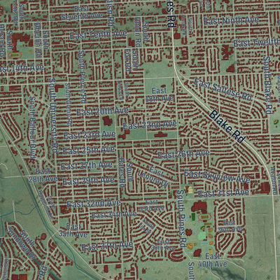 Close-up of the map of Spokane Valley, Washington print showing street and building detail