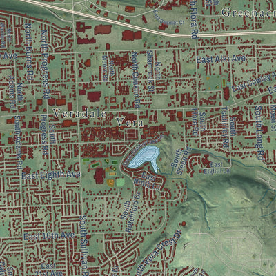Second close-up of the map of Spokane Valley, Washington print showing more streets and buildings