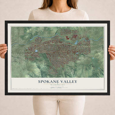 Map of Spokane Valley, Washington, 18 x 24 inch print in a black wood frame