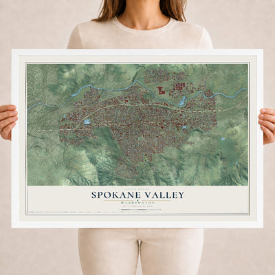 Map of Spokane Valley, Washington, 18 x 24 inch print in a white wood frame
