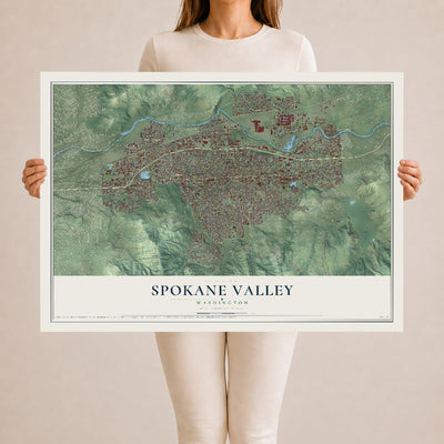 Map of Spokane Valley, Washington, 24 x 36 inch unframed archival matte print