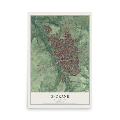 Map of Spokane, Washington, 12 x 18 inch unframed archival matte print