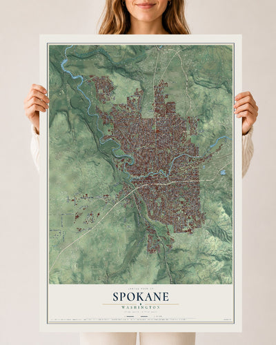 Map of Spokane, Washington, 24 x 36 inch unframed archival matte print