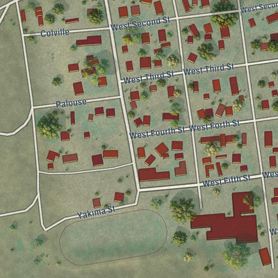 Close-up of the map of Sprague, Washington print showing street and building detail