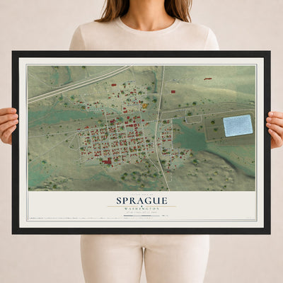 Map of Sprague, Washington, 18 x 24 inch print in a black wood frame