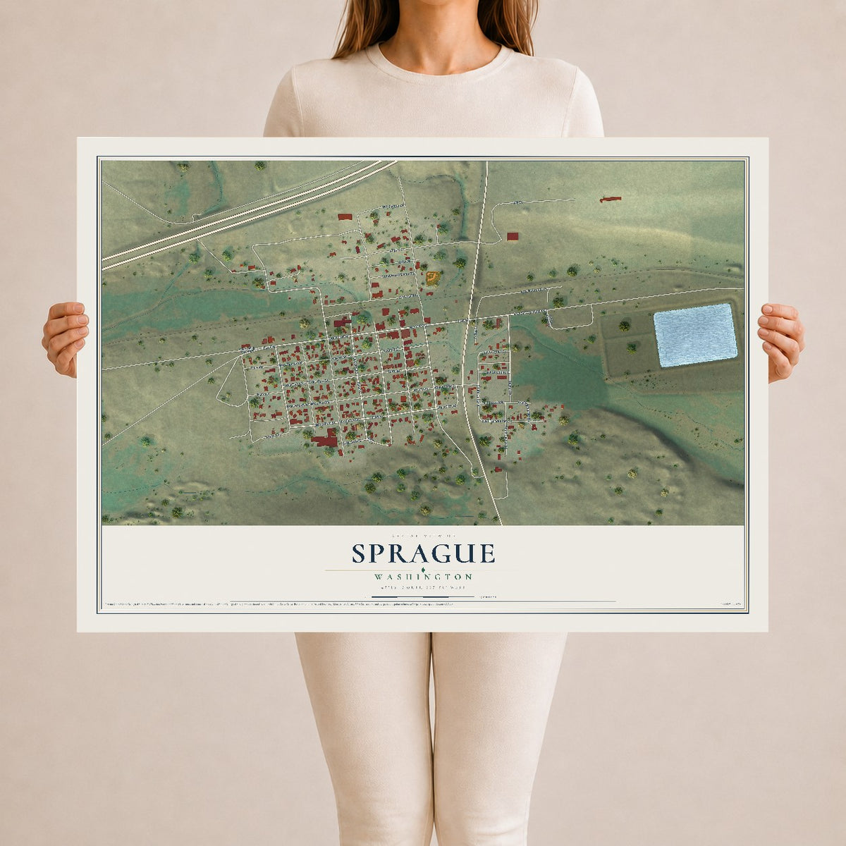 Map of Sprague, Washington, 24 x 36 inch unframed archival matte print