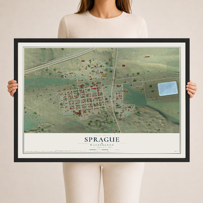 Map of Sprague, Washington, 24 x 36 inch print in a black wood frame