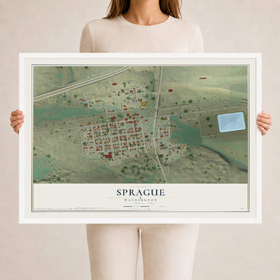 Map of Sprague, Washington, 24 x 36 inch print in a white wood frame