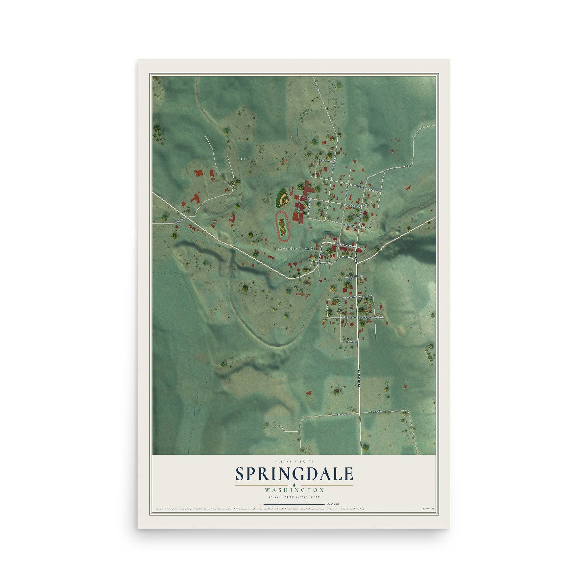 Map of Springdale, Washington, 12 x 18 inch unframed archival matte print