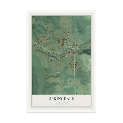 Map of Springdale, Washington, 12 x 18 inch print in a white wood frame