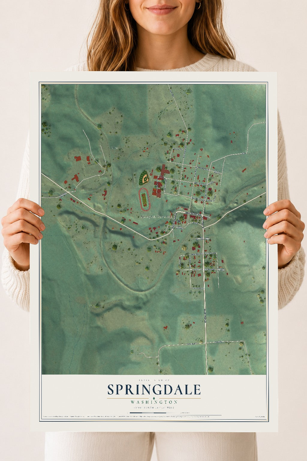 Map of Springdale, Washington, 18 x 24 inch unframed archival matte print