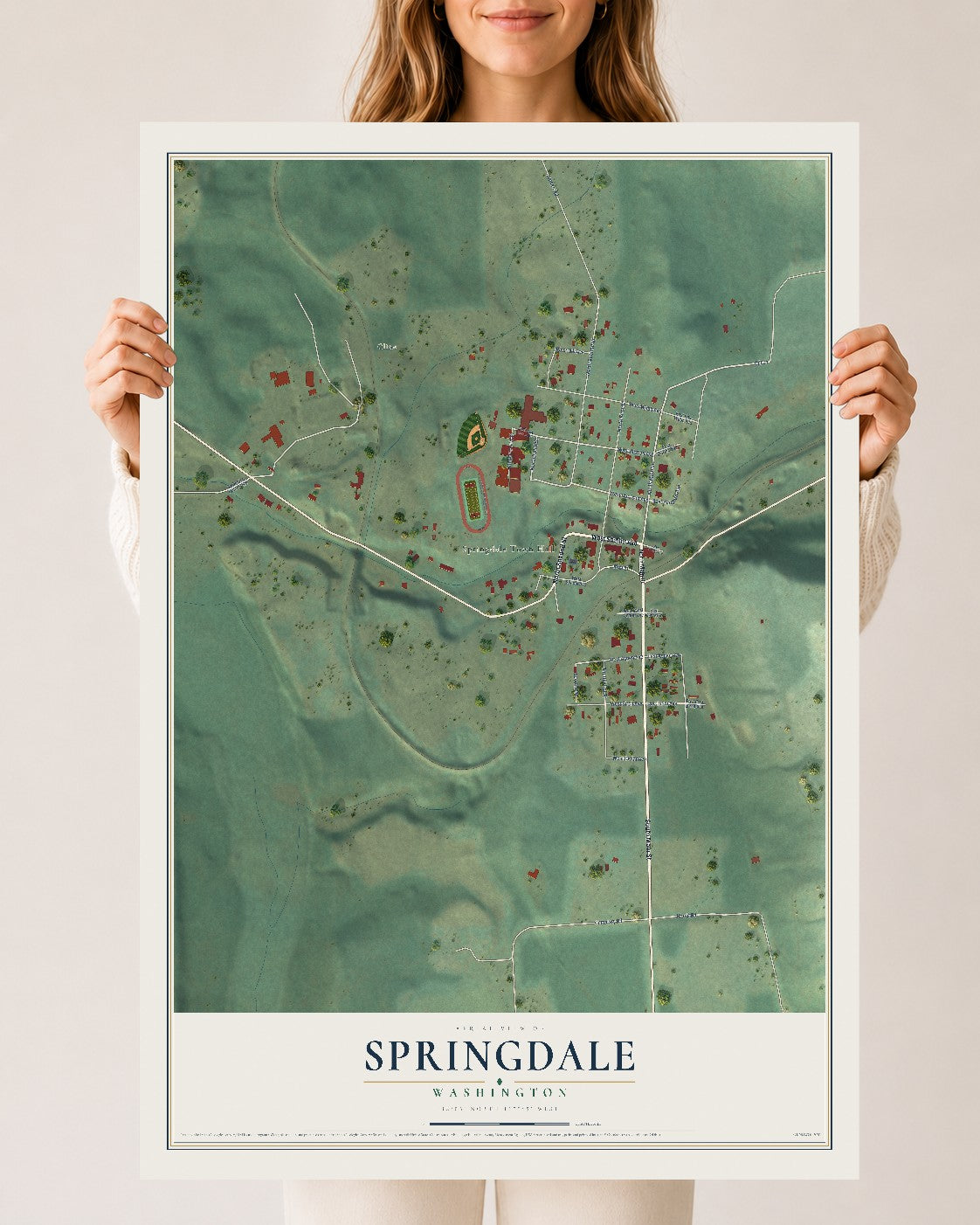 Map of Springdale, Washington, 24 x 36 inch unframed archival matte print