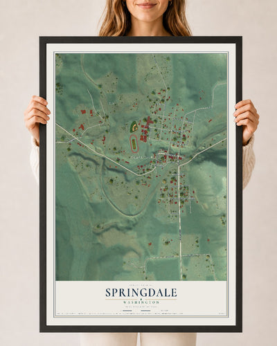 Map of Springdale, Washington, 24 x 36 inch print in a black wood frame
