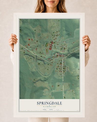 Map of Springdale, Washington, 24 x 36 inch print in a white wood frame