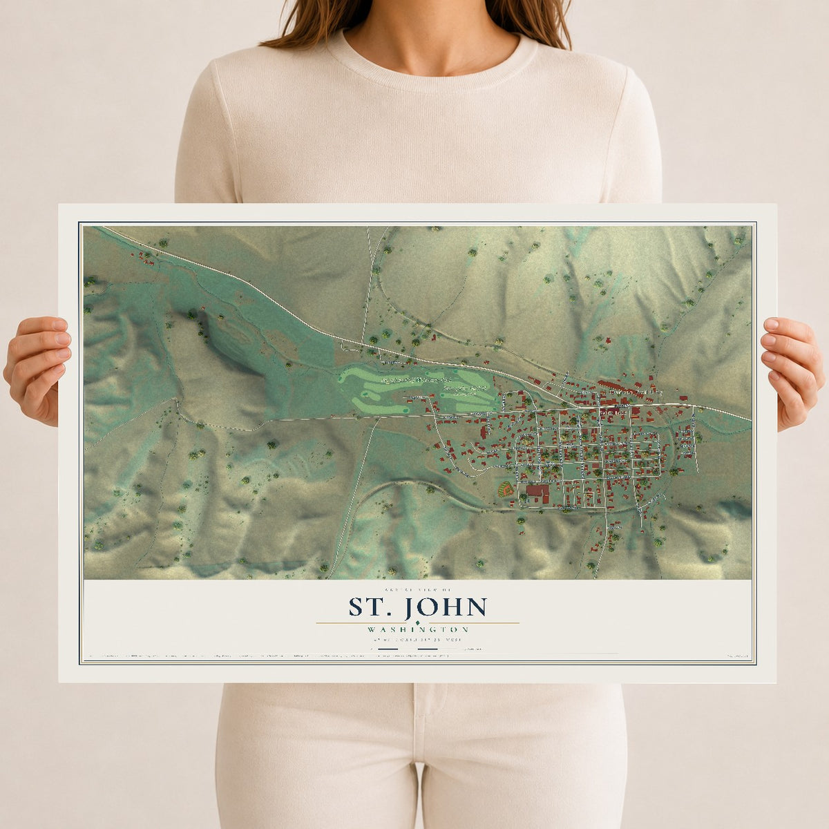 Map of St. John, Washington, 12 x 18 inch unframed archival matte print
