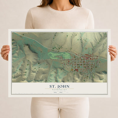 Map of St. John, Washington, 12 x 18 inch unframed archival matte print