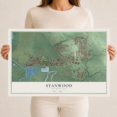 Map of Stanwood, Washington, 12 x 18 inch unframed archival matte print