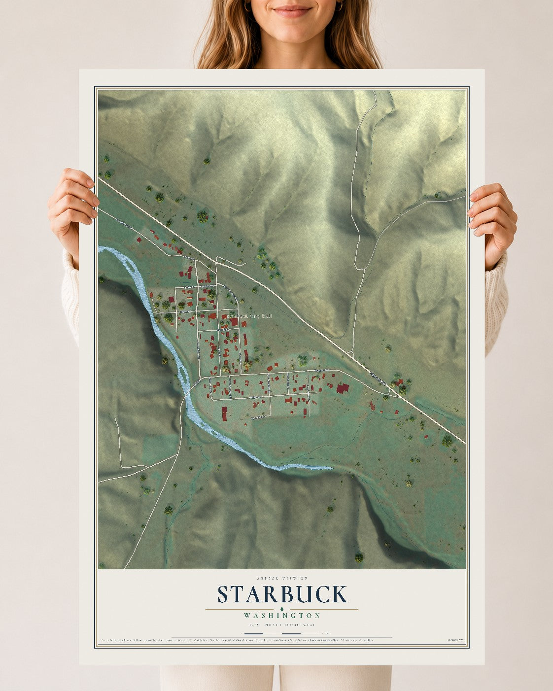 Map of Starbuck, Washington, 24 x 36 inch unframed archival matte print
