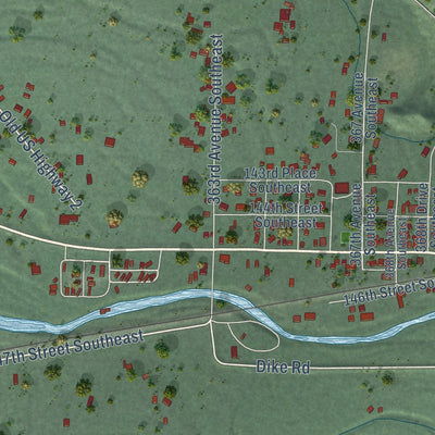 Close-up of the map of Startup, Washington print showing street and building detail