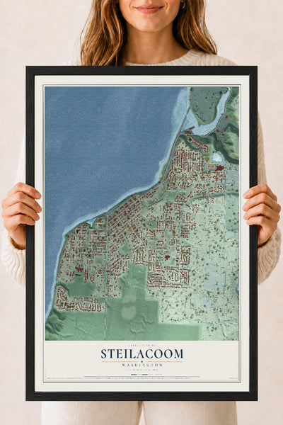 Map of Steilacoom, Washington, 18 x 24 inch print in a black wood frame