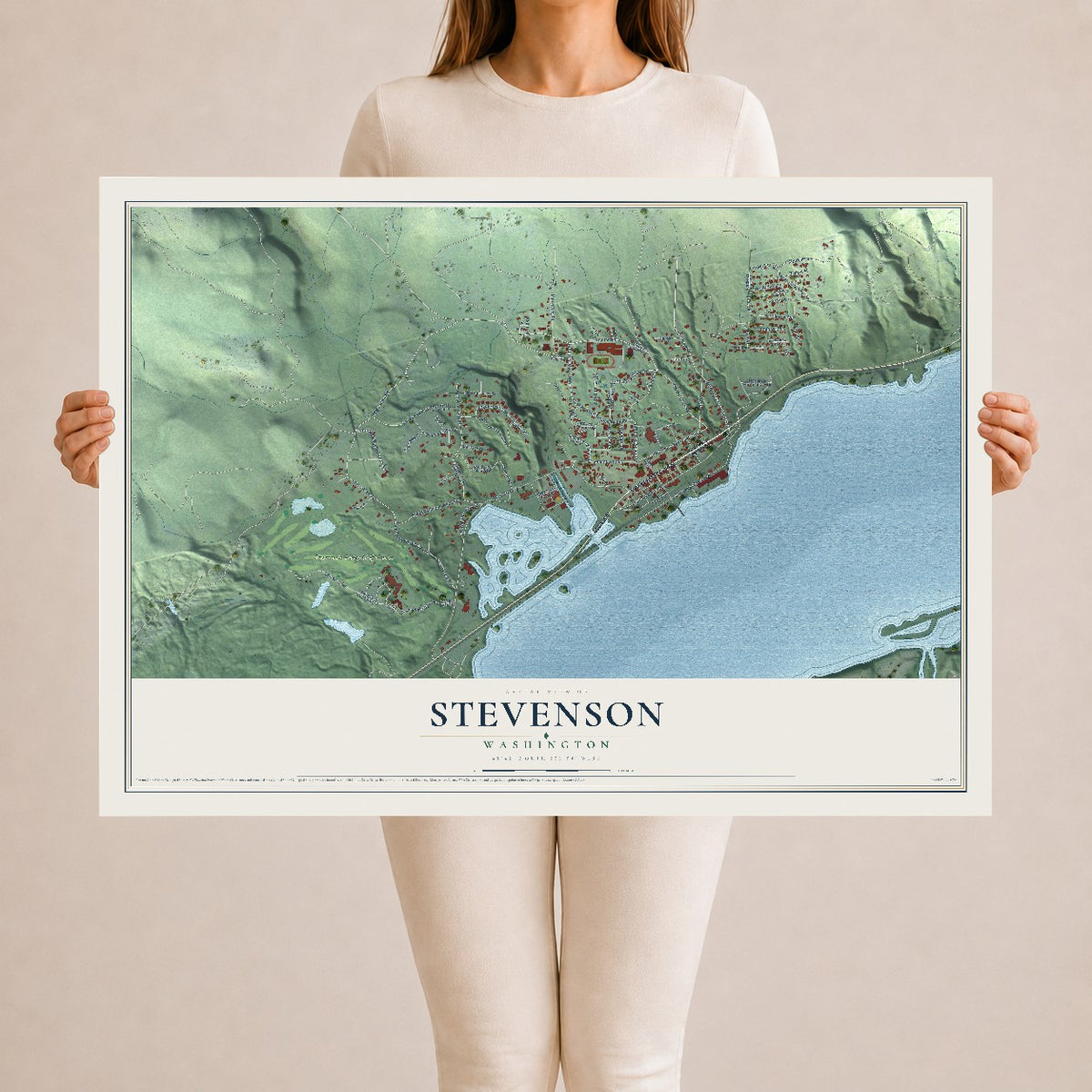 Map of Stevenson, Washington, 24 x 36 inch unframed archival matte print