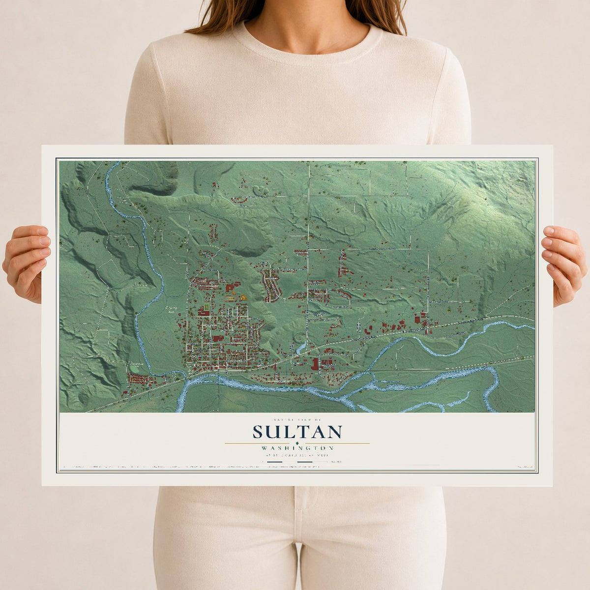 Map of Sultan, Washington, 12 x 18 inch unframed archival matte print