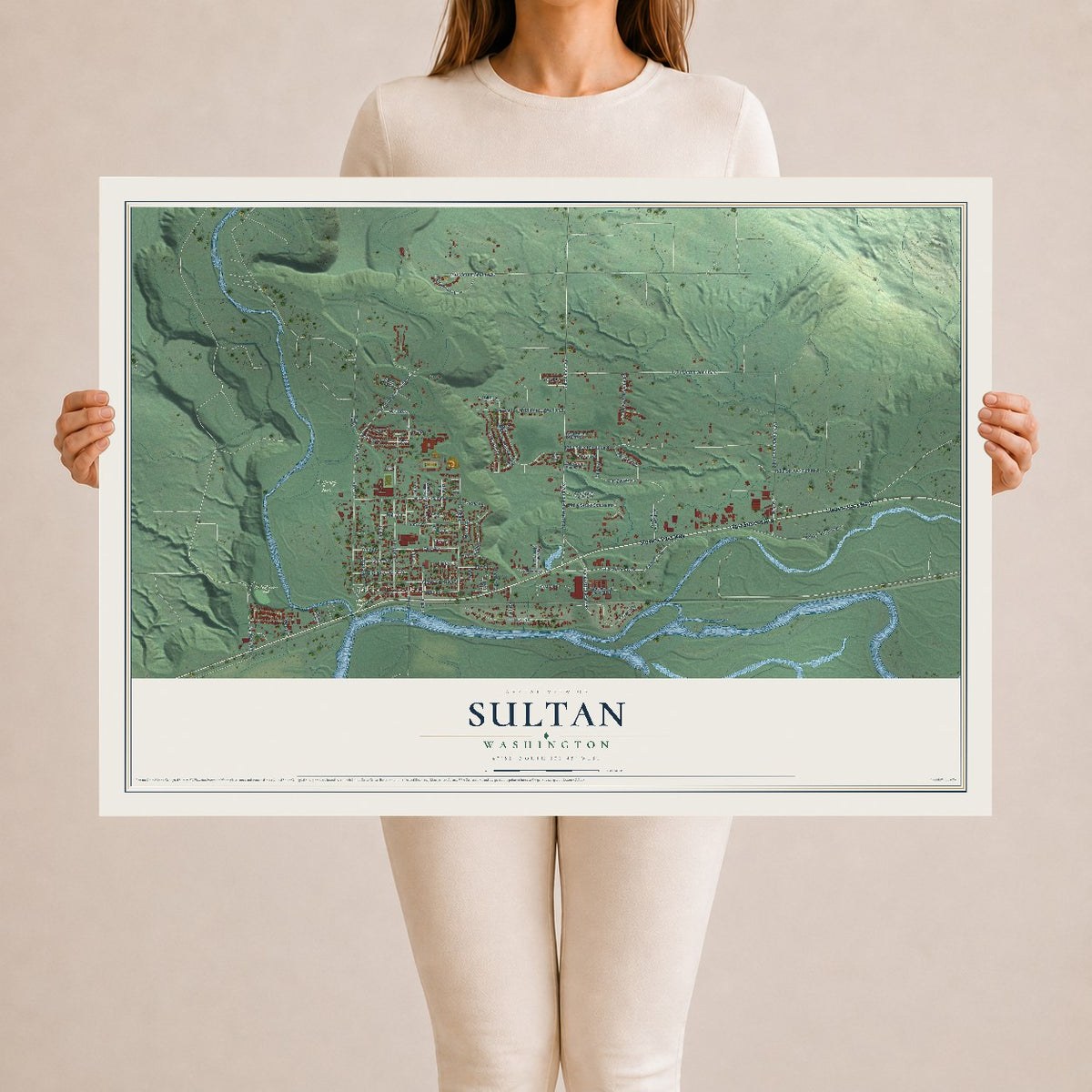 Map of Sultan, Washington, 24 x 36 inch unframed archival matte print