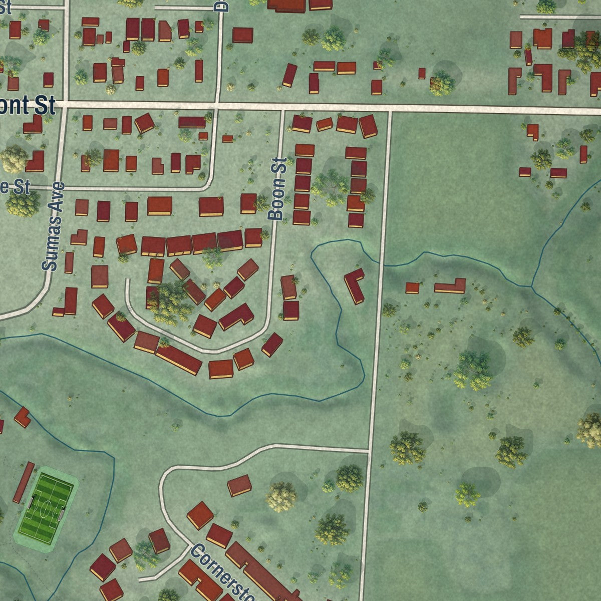 Second close-up of the map of Sumas, Washington print showing more streets and buildings
