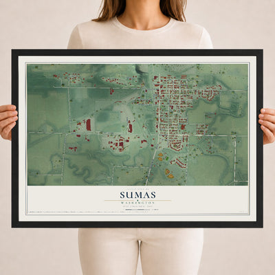 Map of Sumas, Washington, 18 x 24 inch print in a black wood frame
